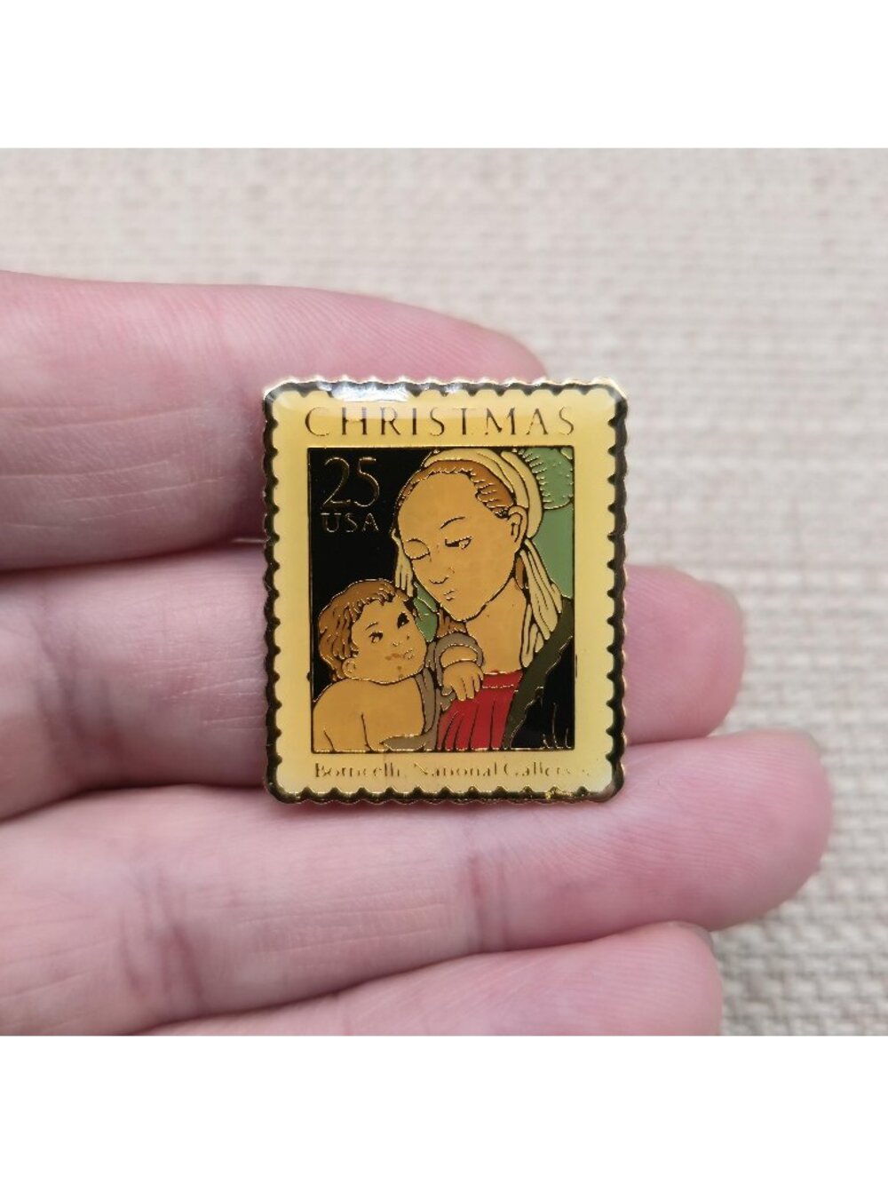1988 Botticelli Christmas 25c Postage Commemorative Stamp Pin A8096